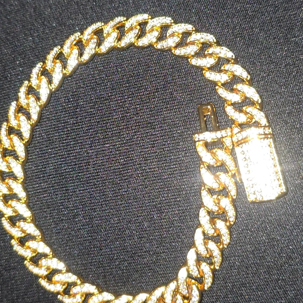 18k Gold Plated Miami Cuban Iced Out Bracelet 8" Moissanite 12ctw 8mm - Picture 2 of 9